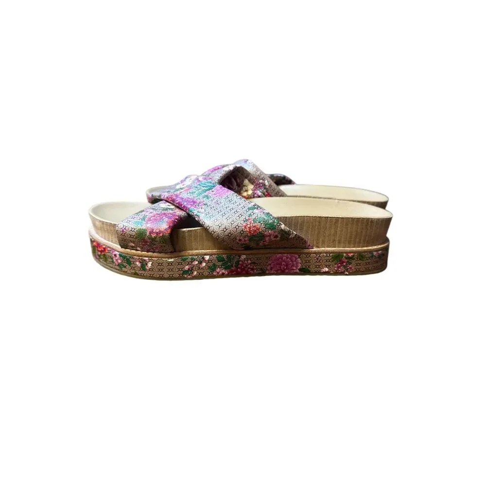 Johnny Was Multicolor Floral Crisscross Platform Sandals